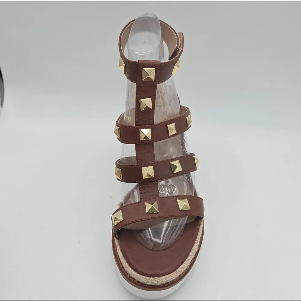 The Wishbone Collection Brown Studded Gladiator Wedge Sandals Size 10M
